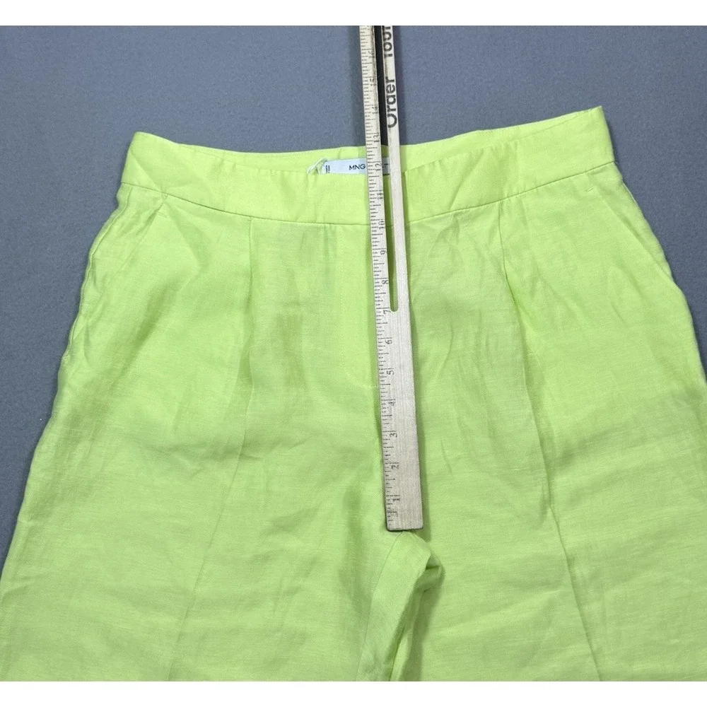 MNG By Mango Pants And Womens 8 (32x31) Lime Green Linen Wide Leg Boho USA NEW
